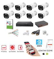 Novacom 8 Kameralı 4mp Gece Renkli Poe+Sesli Ip Kamera Seti (Beyaz-Siyah)