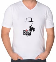 BK Gift Kişiye Özel İsimli Baba Godfather Tasarımlı V Yaka Tişört-16 (Beyaz)