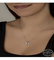 Ucarticaret S-warovski Crystal Taşlı Çerçeveli Gümüş Kadın Kolye