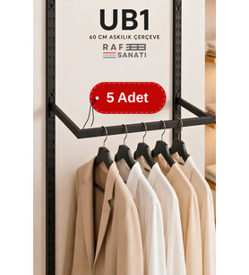 5 Adet - UB1 60 cm U Tipi Mağaza Askılığı – 30 cm Derinlik 40 Hatve - Konik Dikme Profil Uyumlu Elbise Askı Kolu Siyah