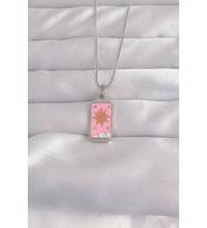 316L Çelik Gümüş Renk Pembe Mineli Güneş Model Tarot Kolye 5886