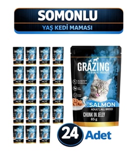 Somonlu Yaş Kedi Maması 85 gr x 24 Adet Omega Destekli kedi yaş maması