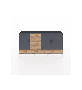 Arges Konsol 4 Raflı 5 Çekmeceli 3 Kapaklı 176x30x99 Antrasit-Antrasit/Çam