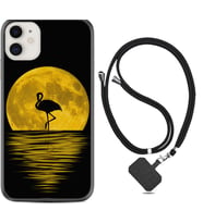 Apple iPhone 11 12 13 Mini Kılıf Boyun Askılı Silikon Ay ve Flamingo 1775