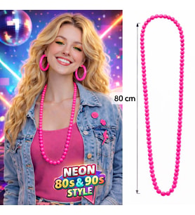Neon Pembe Boncuk Kolye 80 cm – Retro 80’ler 90’lar Parti Aksesuarı