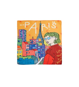 İkigai City Serisi Paris Özel Tasarım El Çizim Renkli Çok Fonksiyonlu Renkli Kare 45X45 Bandana