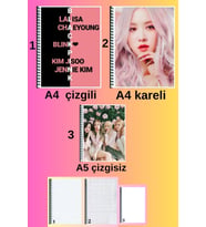 blackpink 3 adet defter seti A4 büyük boy 72 sayfa çizgili_kareli + A5 çizgisiz defter seti