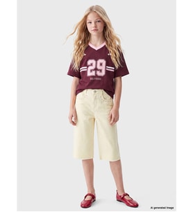 LCW Kids Sarı Taşlı Geniş Paça Kız Çocuk Jean Şortolon