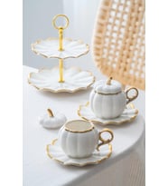 Acar Betty Gold 2 Kişilik Standlı Mini Pasta ve Kahve Fincan Takımı KAI-07647