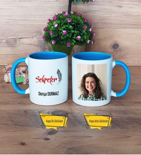 Sekretere Hediye Kupa Bardak Mavi Fotoğraflı