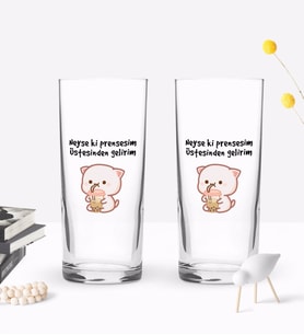 Bk Gift Renkli Baskılı Neyse Ki Prensesim Tasarımlı İkili Rakı Bardağı Seti-1