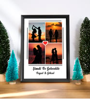 Kişiye Özel Tasarlanan 4 Fotoğraf Kalp Tasarım 21x30 Siyah Fotoğraf Çerçevesi
