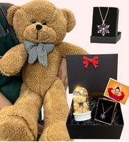 Kişiye Özel Premium Hediye Seti - Büyük Boy Kahve Peluş Ayıcık ve Fotoğraflı Hediye Kutusu (Model 7)