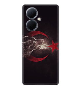 Vivo V29 Lite Kılıf Resimli Desenli Baskılı Silikon Kurt ve Ay Yıldız 1403