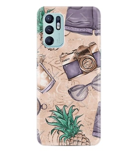 Oppo Reno 6 Kılıf Resimli Desenli Baskılı Silikon Ananas Camera Glass 1357