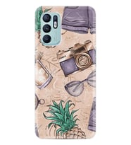 Oppo Reno 6 Kılıf Resimli Desenli Baskılı Silikon Ananas Camera Glass 1357