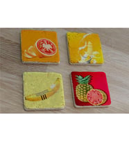 İlüstrasyon Meyve Manipülasyon Doğal Taş Bardak Altlığı 4'lü set - Natural Stone Coasters