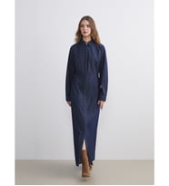 LCW Modest İndigo Gömlek Yaka Jean Elbise