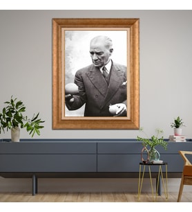 Altın Paspartulu Atatürk  Çerçeveli Tablo C180 (Gold)