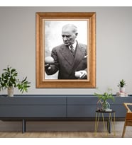 Altın Paspartulu Atatürk  Çerçeveli Tablo C180 (Gold)