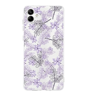 Samsung Galaxy A04  Kamera korumalı Kapak Floral Lila Tasarımlı  Şeffaf Kılıf