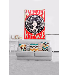 Kırmızı Make Art Not War Leke Tutmaz Kadife Kumaş Duvar Örtüsü Duvar Halısı Tapestry