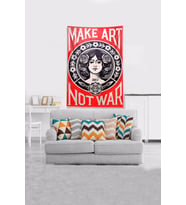 Kırmızı Make Art Not War Leke Tutmaz Kadife Kumaş Duvar Örtüsü Duvar Halısı Tapestry