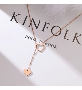 Kişiye Özel 925 Ayar Gümüş Rose Renk İç İçe Kalp Kolye
