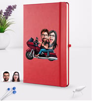 BK Gift Kişiye Özel Sevgililer Karikatürlü Karikatürlü Kırmızı Termo Deri Defter 16x24cm Model 103