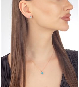 925 Ayar Gümüş Dorikalı Aquamarine Damla Kolye Küpe Set