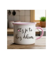 Kürtçe Sevgililere Özel Ez Ji Te Hez Dikim Enamel Pembe Kupa Bardak - Ez Ji Te Hez Dikim Bardağı (Beyaz)