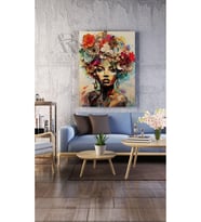 Kanvas Tablo Çiçek Kafalı Kadın Dekoratif Kanvas Tablo 35 X 50