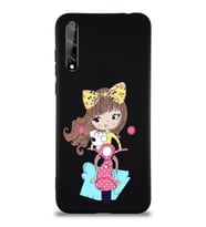 Huawei P Smart S Soft Premier Kapak Vespagirl Tasarımlı Silikon Kılıf - Siyah (Şeffaf)