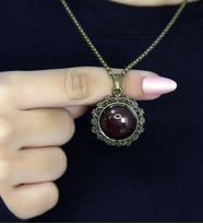 Doğal Taş Akik Doğal Taşlı Desenli Otantik Kadın Kolye 45 Cm Zincirli euk28a (Kırmızı)