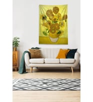Sarı Van Gogh Sunflower Leke Tutmaz Kadife Kumaş Duvar Örtüsü Duvar Halısı Tapestry