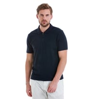 Hatemoğlu Lacivert Regular Fit Jakarlı Polo Yaka Fermuarlı Tişört