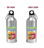 Metal Gumus Kancalı Baskılı Su Matarası 600ml. (Yeşil-Krem)