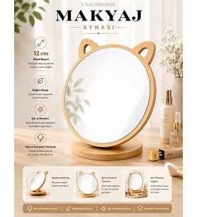 Kedi Ayna Ahşap Standlı Masa üstü Makyaj Aynası Make Up (14)