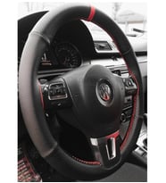 VW Bora Uyumlu Dikmeli Direksiyon Kılıfı Noktalı Karbon Kırmızı Yüzüklü