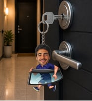 Kişiye Özel Camcı Karikatür Anahtarlık – Fotoğraflı Meslek Temalı Hediyelik Kişiye Özel Karikatürlü Camcı Anahtarlık