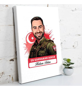 Kişiye Özel Hediye Karikatürlü En Kahraman Asker Kanvas Tablo
