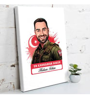 Kişiye Özel Hediye Karikatürlü En Kahraman Asker Kanvas Tablo