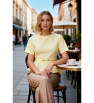 Kadın Bluz Peplum Kalıp Bisiklet Yaka Reglan Kol Kısa İnterlok Örme Düz Desen Astarsız Regular Boy