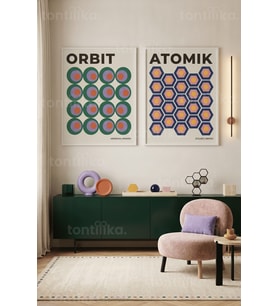 Geometrik ve Soyut Desenler 2'li Ahşap Çerçeveli Tablo Seti