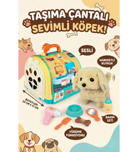 Taşıma Çantalı Sesli ve Yürüyen Peluş Oyuncak Köpek Evcil Hayvan Bakım Veteriner Seti