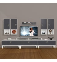 Decoraktiv Ekoflex 8DA Mdf Gold Tv Ünitesi Tv Sehpası - Beyaz Antrasit (Beyaz - Antrasit)
