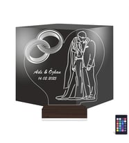Luvivia Gelin Damat Yıldönümü Sevgiliye Hediye Kişiye Özel 3D Lamba - Masa Gece Lambası
