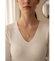 AKFECAN ÇELİK 316L ZİRKON TAŞLI AY MODEL İNCİLİ ALTIN RENGİ KOLYE