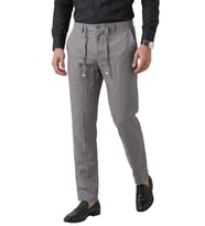 DeepSEA Gri Slim Fit Likralı Keten Dokulu Lastikli Belli İpli Yazlık Erkek Pantolon 2603001