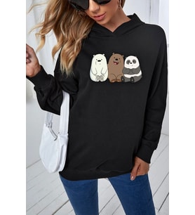 Unisex Kafadar Ayılar Baskılı Sweatshirt (Siyah)
